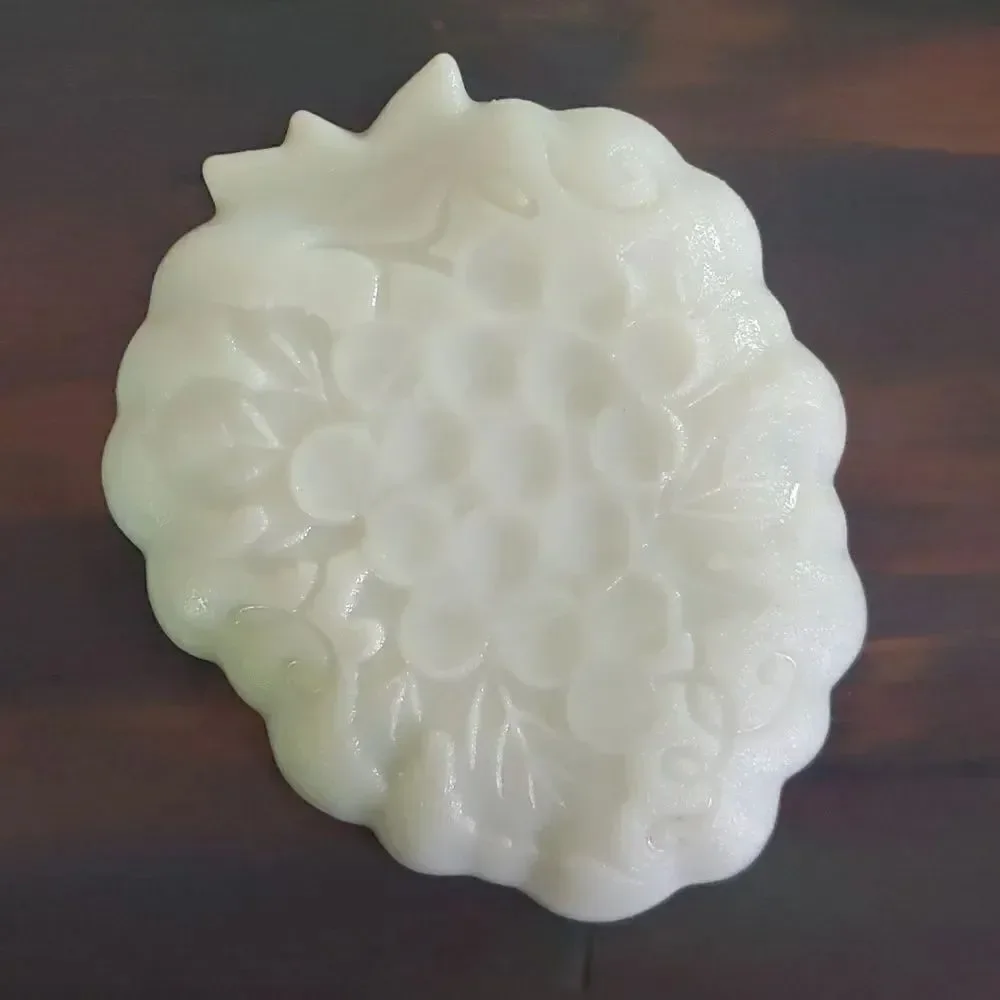 Set of 2 Vintage Milk Glass Serving Dishes Relish Trays - Grapes Pears